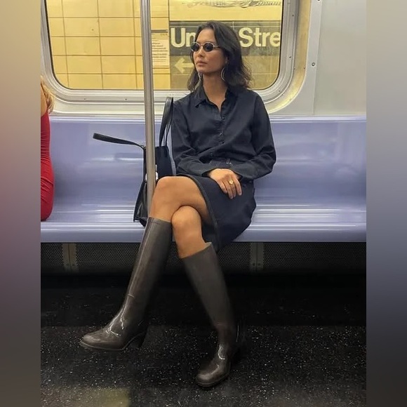 Vintage Céline monogrammed gray brown rain rubber boots...